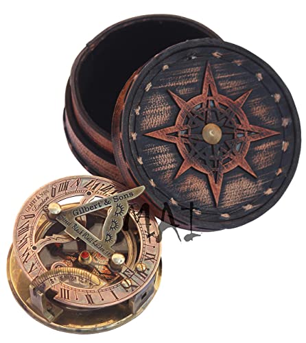 Handmade Sundial Compass With Leather Case Sun Clock – Steam Punk Accessory – Sundial Watch Gift Antique Vintage Style Nautical Navigation Travel Adventure Collectible By Marine International #TOP4