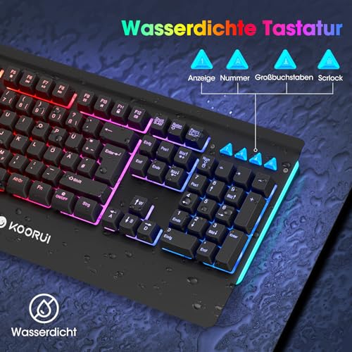 Tastiera da gioco, layout tedesco QWERTZ con poggiapolsi, protezione ghosting, tastiere, cavo USB, 12 tasti multimediali, per Windows MacOS Linux, colore nero - Tastiera gaming - Immagine 2