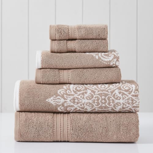 Modern Threads Artesia Damask 6-Piece 100% Combed Cotton Reversible Yarn Dyed Jacquard Towel Set Tuscay