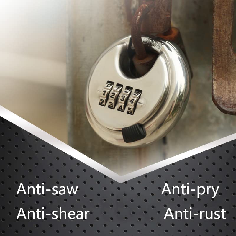Image of Combination Lock, 4 Digit Disc Padlock with Hardened Steel Shackle, Keyless Heavy Duty Combo Lock for Outdoor Sheds Fence, Gate Hasps, Storage Unit, School Gym Locker