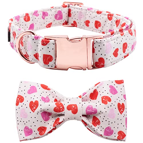 Lionet Paws Valentines Day Dog Collar with Bowtie, Dog Bowtie Collar with Metal Buckle for Dogs, Adjustable Comfortable Dog Collar Girl Boy Gift, M, Neck 13.5-22 in
