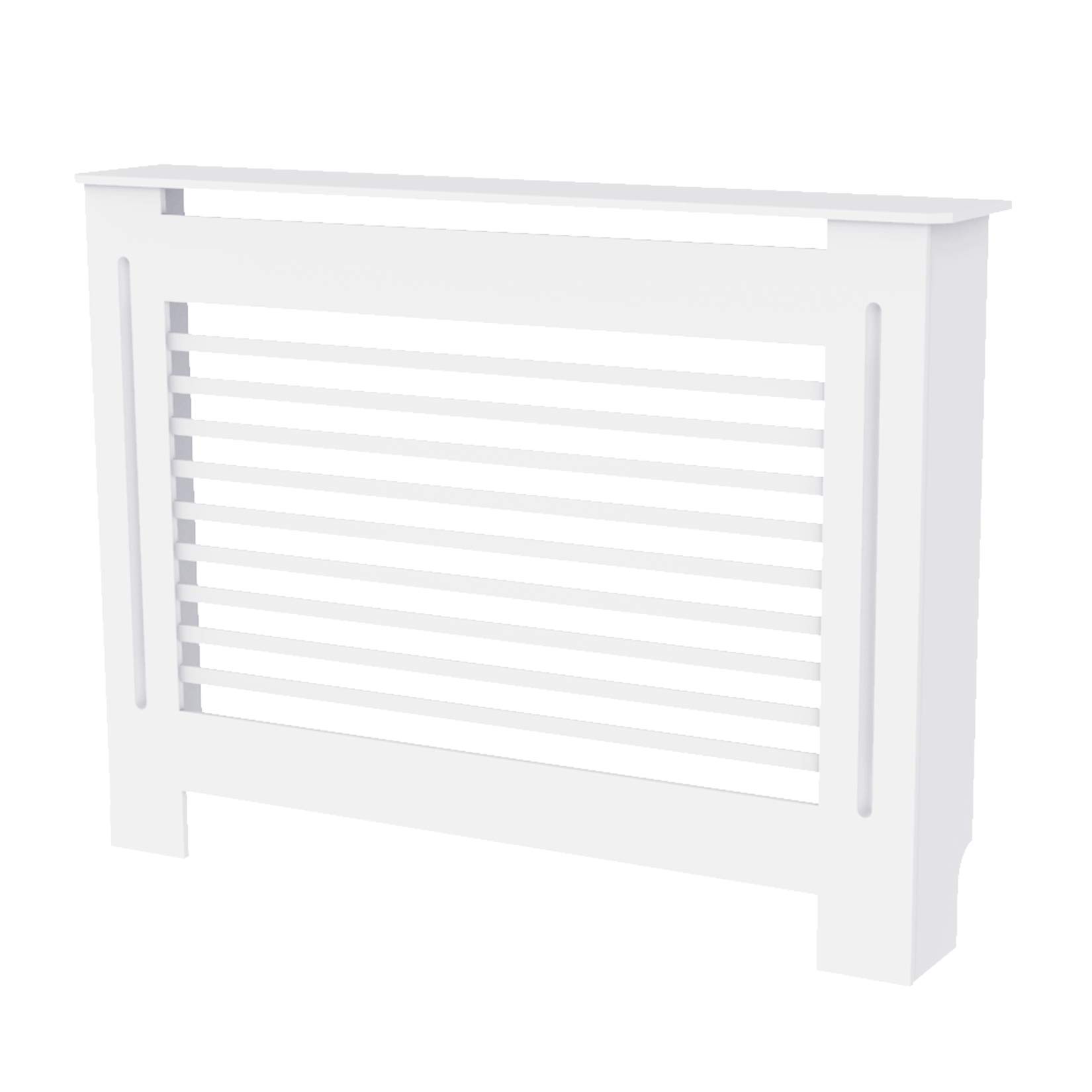 FATIVO Cubierta de Radiador Alta Blanca Moderna: 100 cm de Altura Interior Consola Cubreradiador de Madera Armario Cubre Radiador de MDF Estante para Calentador (Horizontal, 111x19x101 cm)