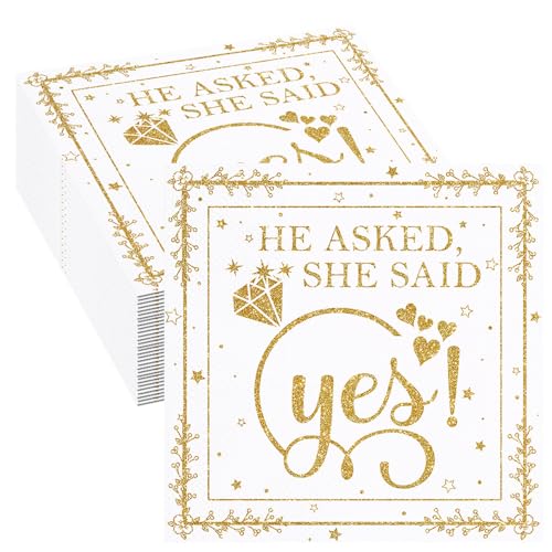 Tcoyodw 80 Pcs Happy Engagement Party Paper Napkins Engagement Disposable Napkins She Said Yes Wedding Bridal Shower Party Table Decorations Supplies