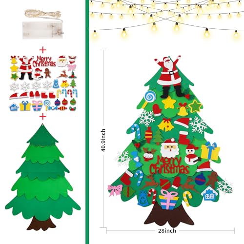 Felt Christmas Tree Set forToddlers and Adult, 3ft Indoor Christmas Decorations with String Lights, 38 pcs Wall Hanging Decorations Felt Craft Kits... - Image 4