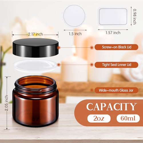 Image of Layhit 90 Pcs 2 oz Glass Jars with Lids Airtight Jars Bulk,Amber | Empty, Airtight, Leakproof, Reusable, Small Jar with Blank Labels & Liners Lids, Travel Jars for Cream, Lotions, Candle