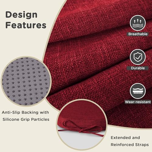 Image of AddGrace Set of 6 Chair Cushions for Metal Dining Chairs 14x14 Red | Non Slip,Washable Removable Cover with Ties, Textured, for Kitchen Dining Room Indoor, Hard Wooden Chairs, Family Gathering