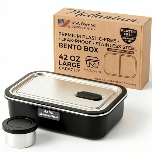 Modaniam Stainless Steel Bento Box Adult, 42 OZ, Stainless Steel Lunch Box Containers, Metal Lunch Box, Leak proof Lunch Containers,Black