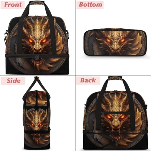 Large Weekender Overnight Bags Cool Animal Dragon Travel Duffel Bag for Women Men Gym Bag With Shoe Compartment Foldie Travel Tote Bag Carry On Personal Item Bag for Travel Gym Sports3