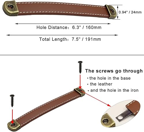 Miniatura 2 de Tiradores de cuero para cajones con hoja de hierro, capacidad de carga mejorada, 6 unidades, tiradores de caja de madera, caja de regalo, tiradores
