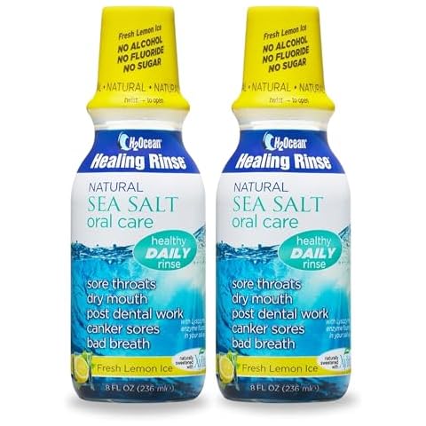 H2Ocean Healing Rinse Natural Sea Salt Oral Care - Mouth Rinse for Oral Care - Great for Piercings, Sore Throats & Gum Health - Alcohol- & Fluoride-Free Mouthwash - Lemon Ice, 8 oz (Pack of 2) Cover