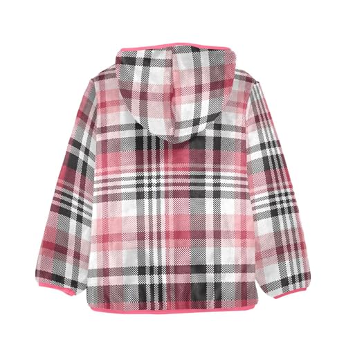 OTVEE Modern White Pink Plaid Kids Hoodie Jacket Fall Spring Full Zip Warm Outwear Coat2