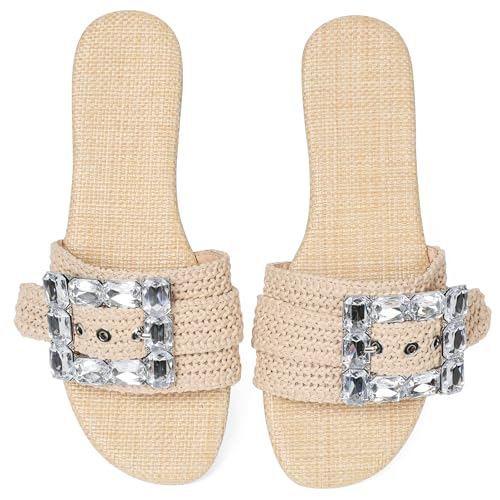 Women Raffia Sandals Open Toe Espadrille Slippers Summer Beach Slippers