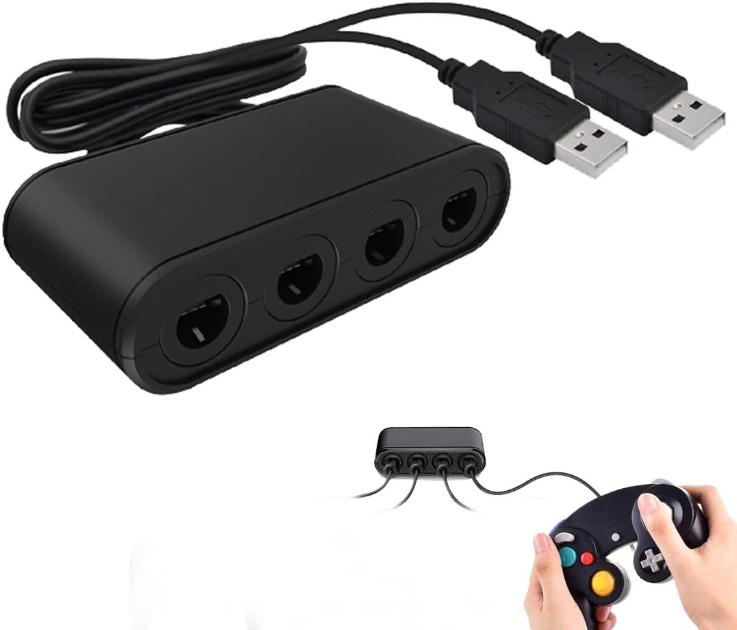 Defway Switch Gamecube Controller Adapter, Wii U Gamecube Adapter Super Smash Bros Ultimate, GC Controller Adapter for PC, with 4 Player Ports and Extra USB 2.0 Output, No Lag & Driver Needed