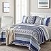 WONGS BEDDING Boho Quilt Set King Size, Blue Bohemian 3 Pieces Quilt Sets, Lightweight Bedspread Coverlet Bedding Set for All Season (103