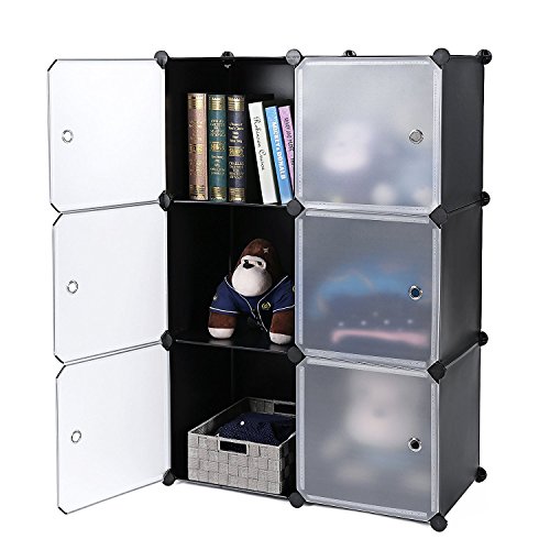 SONGMICS Storage Cube, Plastic Cube Organizer, DIY Modular Closet Cabinet,Bookcase with Doors for Bedroom, Living room, Office, Includes Rubber Mallet and anti-tipping device ULPC23H