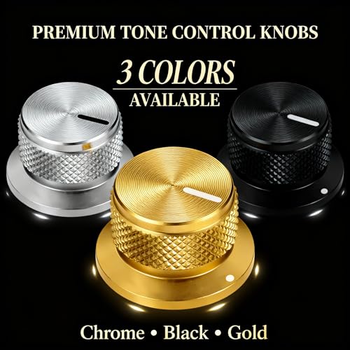 SALYMECONY 4pcs Aluminium Potentiometer Knobs Universal Top Hat Knobs Bell Control Knob with Set Screw for Guitar/Bass/AMPS/Preamps Black with Indicator (Black)