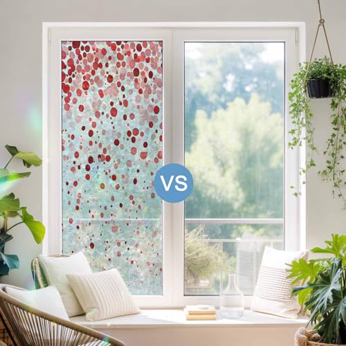 Vinilo para ventana arcoíris rojo con puntos y protección solar miniatura 6