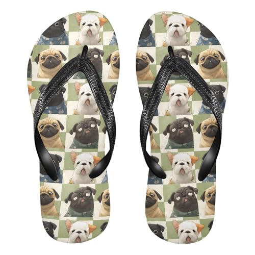 Flip Flop Sandals Checkered Dogs Print for Women Men Beach Outdoor XS