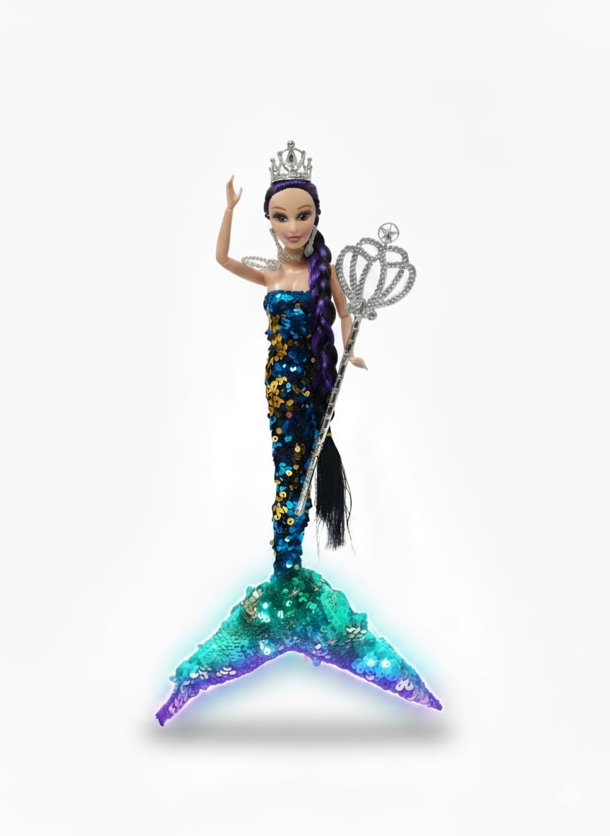 Unikalp Mermaid Doll Toy for Girls | Fun Crown & Magic Stick, Bendable Arms & Legs | Vibrant Dress | Imaginative Play & Festival/Birthday Gift for Children-image-23