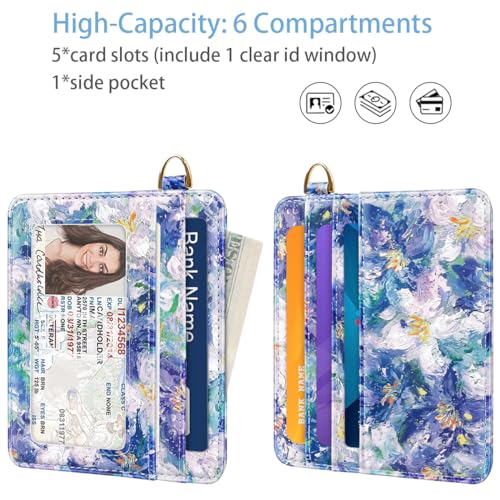 Image of Slim Minimalist Pocket Credit Card Holder Wallet Women | RFID Blocking Lightweight Thin Small Cute Card Cases, Blue Flowers