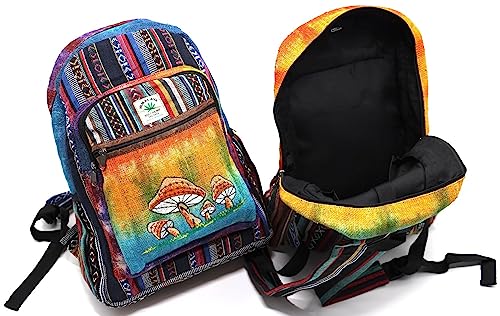 Unique Mushroom Embroidered Tie Dye Himalaya Hemp Hippie Backpack Festival Backpack Hiking FAIR TRADE Handmade with Love. (LARGE)4