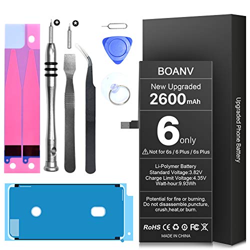 [2600mAh] Battery for iPhone 6, BOANV Ultra High Capacity 0 Cycle Battery Replacement