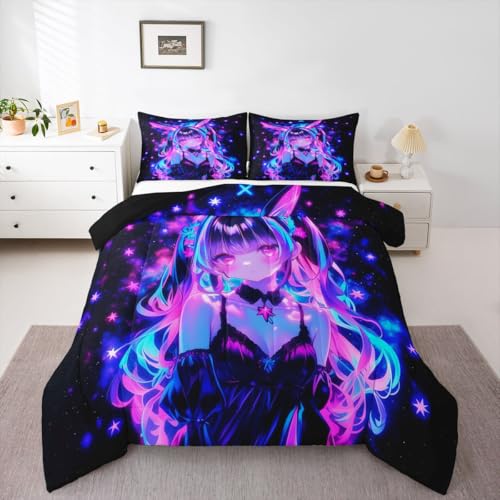 Image of Erosebridal 3D Mushroom Girls Bedding Sets King - Japanese Modern Fashion Comforter Set for Kids Adults Abstract Graffiti Duvet Insert Watercolor Aesthetic Quilt
