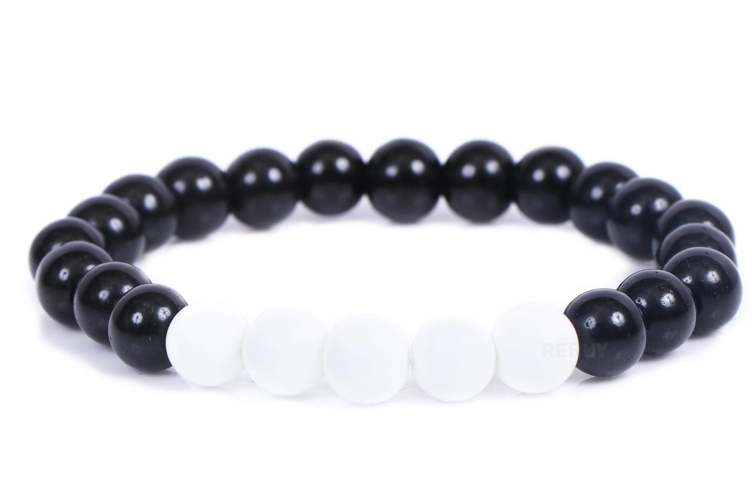 REBUYWhite Agate & Black Tourmaline Stone Bracelet Healing Crystal Combination for Balance & Protection