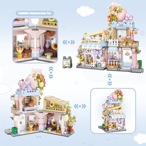 Image of Street View Flower House Shop Mini Building Blocks, MOC Creative Building Toys Cute Panda Building Set for Girls 6-12, Simulation Architecture Construction Toy, Gift Idea for Kids Adults (854 PCS)