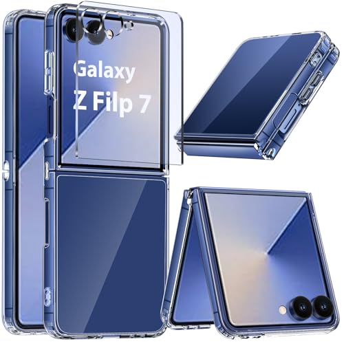 COPIKE Funda para Samsung Galaxy Z Flip 7 con Protector de Pantalla, Antiarañazos Delgada A Prueba de Golpes Antiamarilleamiento, Transparente