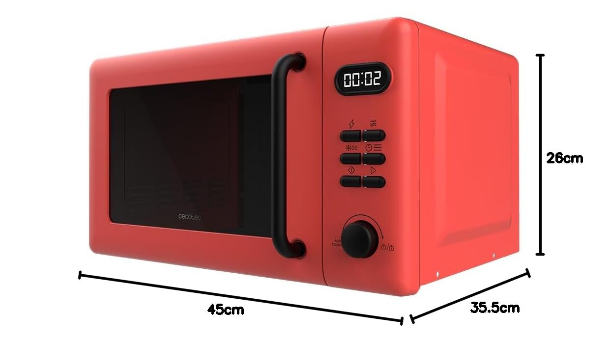 Cecotec Forno a Microonde con Grill Da 20 Litri Proclean 5110 Red. 700 W In 6 Livelli E Griglia Da 800 W, Modalità Scongelamento, Segnale Fine Cottura, Lampada Interna, Timer 30 Minuti, Design