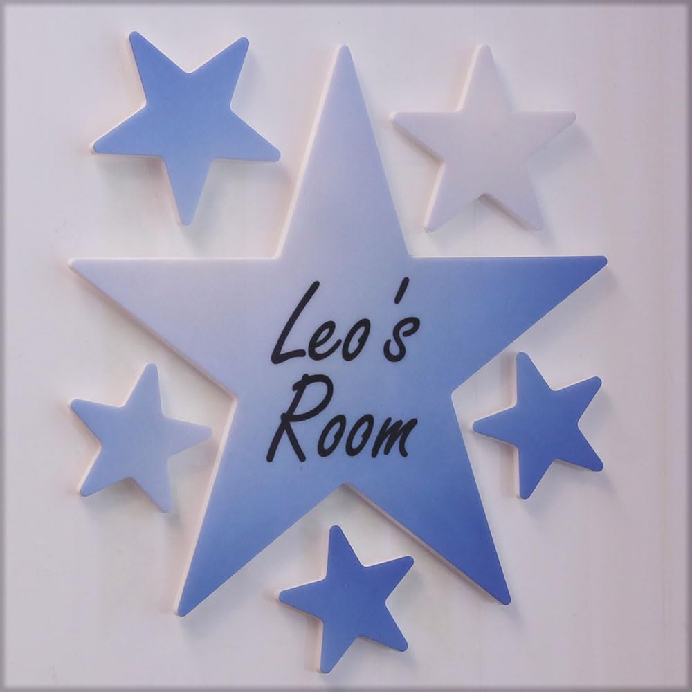 Personalised Blue Colour Star Door Name Plaque Boy or Girls Bedroom Room Sign