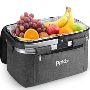 Pynhoklm® 22L Einkaufskorb mit Kühlfunktion Picknickkorb mit Deckel Klappkorb Thermokorb Isoliertasche Faltbar…