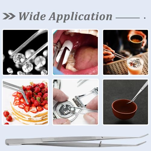 AIVEKE Professionelles Edelstahl Pinzette - Silber Gebogene Pinzette Rutschfest Abgewinkelte Pinzetten 15.7cm Mehrzweckpinzette Lange Pinzetten für Handwerksreparatur Nähmaschinen Schmuck