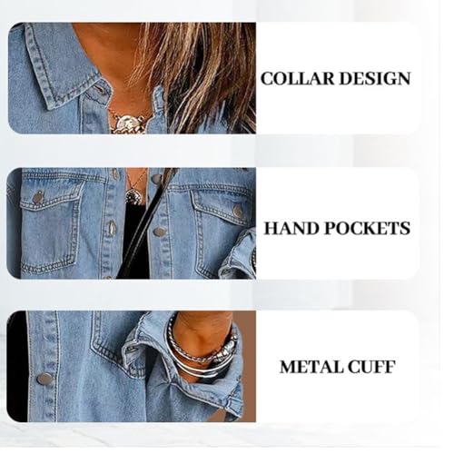 2025 Women's Casual Denim Button Down Distressed Jacket, Oversized Jean Jacket, Retro Casual Long Sleeve Shackets4