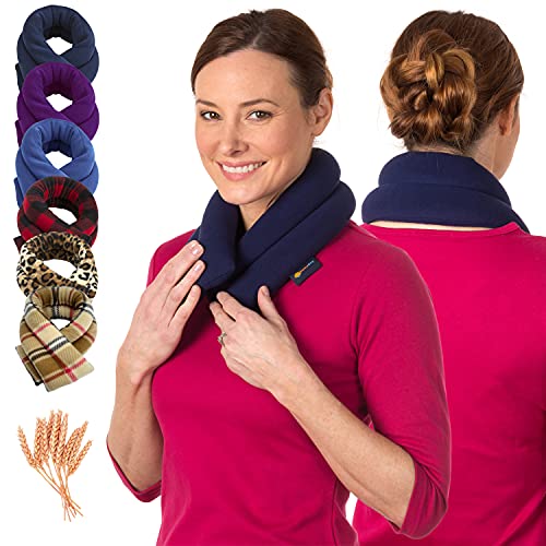 Microwave Heating Pad for Neck and Shoulders - Non Electric Heated Neck Pillow - Microwavable Neck Brace for Sleeping - Heat Packs for Pain Relief - Wheat Filled Bean Bag by Sunnybay (Navy Blue)