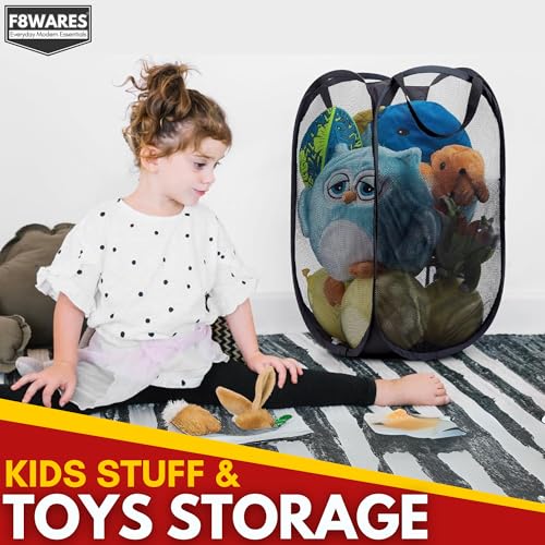 Image of F8WARES 2PK 75 Litres Nylon Mesh Foldable Laundry Basket for Clothes - Odourless Breathable Laundry Bag for Clothes with Carry Handles - Kids Toy Baskets For Storage & Dirty Cloth Basket Hamper Red