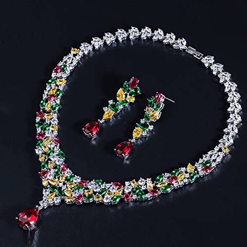Collar nupcial gota de agua y pendientes de zirconia para bodas eternas