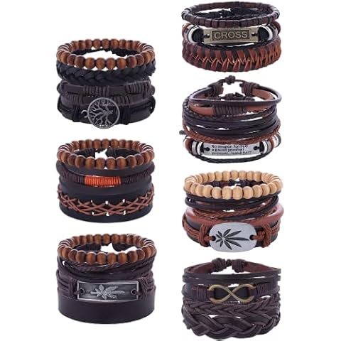 Finrezio Pulsera Cuero Hombre Mujer Set 24 Piezas Cover
