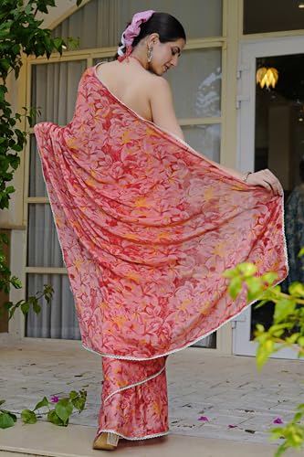 Image of MIRCHI FASHION Women's Chiffon Floral Printed Saree with Blouse Piece
