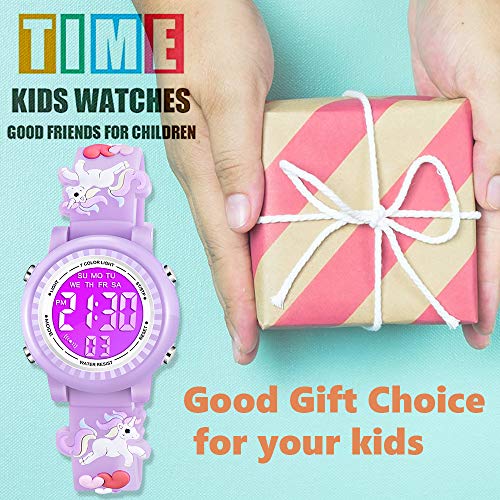 Image of Kids Watches 3D Cartoon Waterproof 7 Color Lights Toddler Wrist Digital Watch with Alarm Stopwatch Birthday Gift for 3-10 Year Boys Girls Little Child