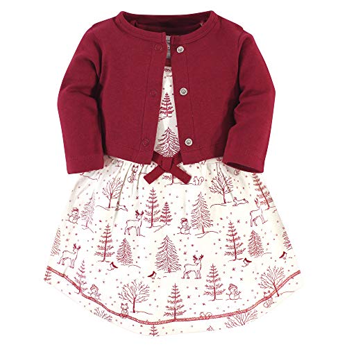 Touched by Nature Baby Girls' Organic Cotton Dress and Cardigan, Winter Woodland, 2-Toddler