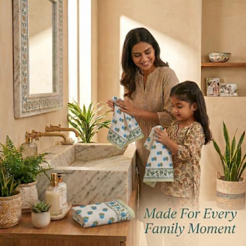Image of Mafatlal Madhuban Festive Hand Towel Combo| 250 GSM | Set of 4 Waffle Towels 76 x 38 cm Each | Textured Bath Towels for Cleansing & Gentle Scrubbing | Royal Blue