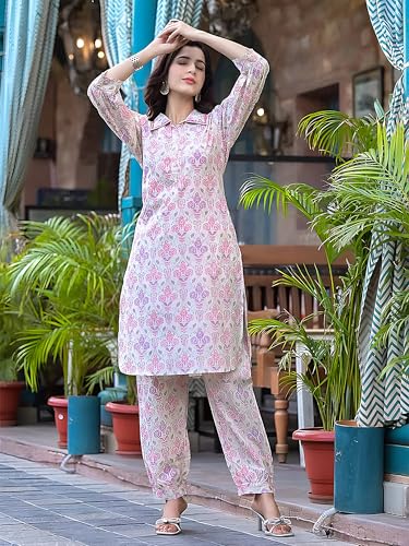 Image of Pinkmint Women's Muslin Printed Kurta Set with Pants & Dupatta l 3 Piece Ethnic Suit for Casual