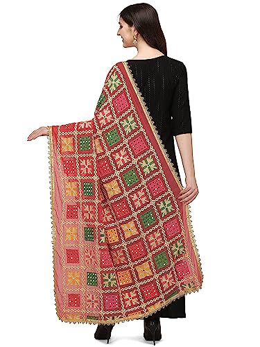 themilestocks Woman's Embroidered Chiffon Garba Dupatta Navratri Wrap Indian Bridal Wedding Phulkari Stole
