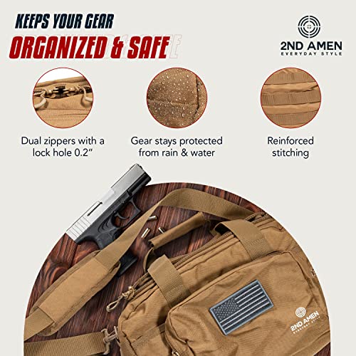 2Nd Amen Tactical Firearms Bag - Dual Pistol Pistol Carrying Bag - Lockable, 600D Polyester, Outdoor Camera Bag & Multi-Purpose Edc Bag - Free Usa Bag Patch & Universal Gun Holster - Tan #TOP4