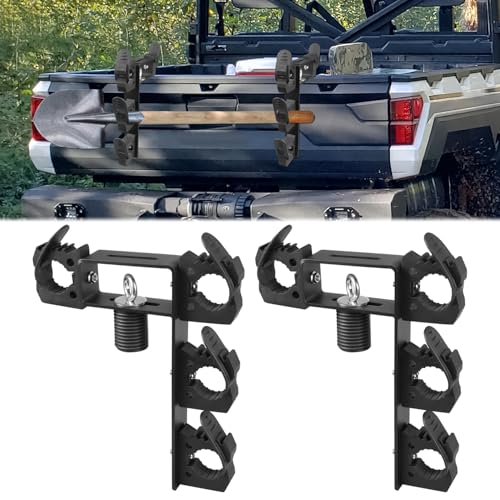 DSISIMO Dual Tool Hooks Rack Mount Holder Compatible With For UTV Polaris Ranger 1000 xp 900 800 700 500 570 General 1000 With 1-7/16" Hole Cargo Bed Mount Shovel Farm Hunting Tool Carrier Storage
