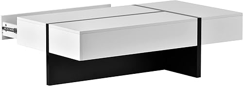 Miniatura 7 de Betoko Mesa auxiliar de alto brillo con cajón, mesa de centro de 45 pulgadas con almacenamiento, mesa de cóctel rectangular para sofá, mesa auxiliar