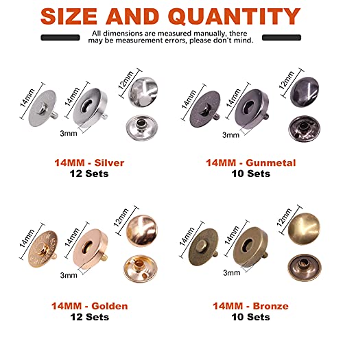 Tanstic 44 Sets 4 Color, 14Mm Round Magnetic Snap Sets, Strong Magnetic Button Clasps Double-Sided Magnetic Leather Snaps For Clothes, Jackets, Jeans Wears, Bracelets, Diy Craft Sets #TOP1