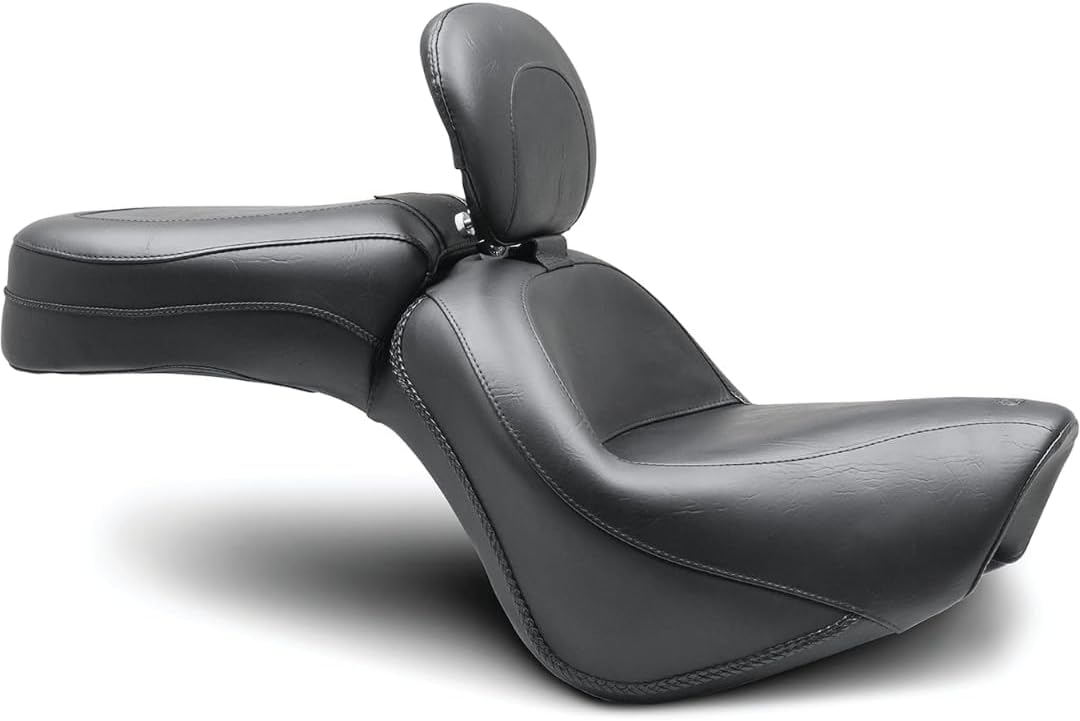 Mustang Motorcycle Seats 79417 Standard Touring One-Piece Seat with Driver Backrest for Kawasaki Vulcan 900 Classic & Custom 2006-'21, Original, Black